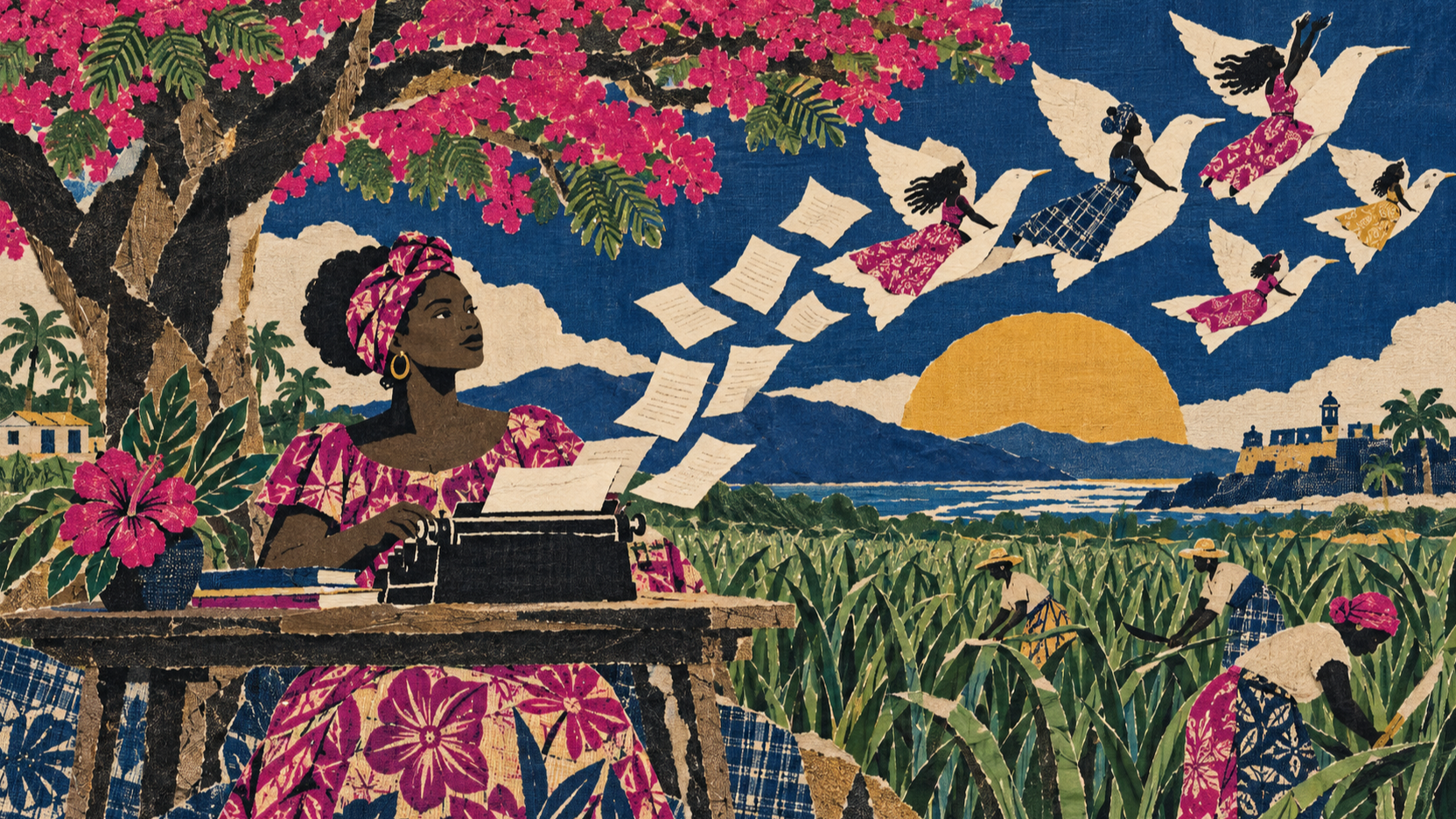 Collage de papel y telas de la colección Estampa Cimarrona